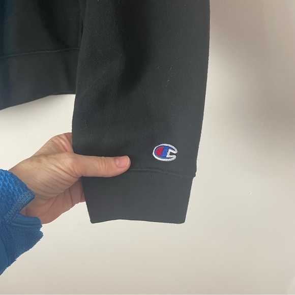 Champion Sweatshirt Hooded Front Pocket Long Sleeves Black Large - Picture 4 of 11